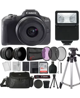 Cámara sin espejo Canon EOS R100 con kit de accesorios de lente RF-S 18-45