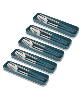 Conjunto de Cutlery Eco-Friendly de Acero Inoxidable 5x - Cuchara, Tenedor y Palillos en Estuche Conveniente para Estudiantes, Camping, Bodas y Viajes