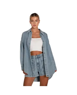 Camisa Oversized de Denim Belle & Bloom para Mujer en Stonewash