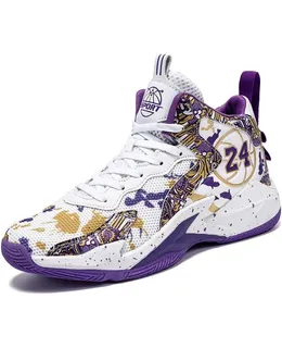 Zapatillas de Baloncesto para Niños, Deportivas Casual de Baloncesto de Tela de Malla Transpirables y Cómodas para Niños Grandes TALLA 38 BLANCO / MORADO/ DORADO