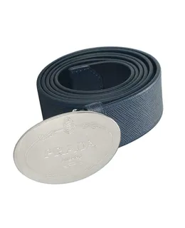 Cinturón de cuero Saffiano Prada azul marino con hebilla de plata