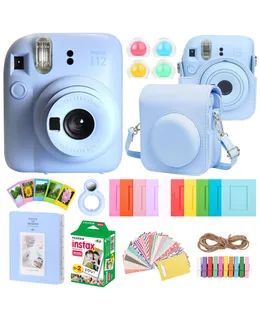 Cámara de Película Instantánea FUJIFILM INSTAX MINI 12 (Azul Pastel) + Kit de Accesorios Completo para Fujifilm Instax Mini 8/9/11/12 – Estuche para Cámara, Álbum de Fotos, Marcos, Adhesivos y Filtros de Lente (Azul) + Paquete de Película Mini Instax de 2x10 de Fujifilm