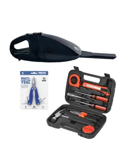 Aspirador de Coche Pursonic, Kit de Herramientas de 9 Piezas Handy Solutions y Herramienta Multifuncional 11 en 1 - El Conjunto Esencial para el Hogar y el Automóvil