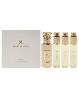 Oud 01 de Swiss Arabian para Unisex - 4 Pc Mini Set de Regalo 3 x 10ml Perfume Spray, 1 Caja Metálica