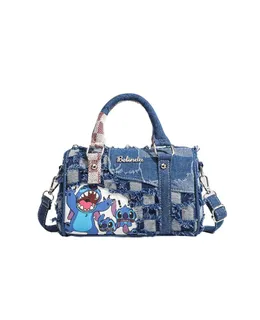 Bolsa de hombro de denim de Disney Stitch de alta calidad con dibujos animados para mujeres, bolso de mensajero de moda portátil para chicas, bolso de mano para compras