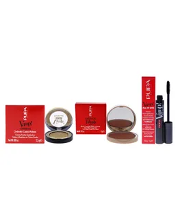 Vamp! Sombra de Ojos Extrema Con Mascarilla y Rubor Extremo Mate Todo En Uno Kit por Pupa Milano para Mujeres - Kit de 3 Piezas 0.088oz Sombra de Ojos - 001 Oro Extremo, 0.30oz Mascara - 101 Negro Extra, 0.141oz Rubor - 005 Rosa Marrón