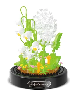 Juguete de bloques con ramo de flores con cubierta antipolvo, mini juego de bloques Suzuran Flower Set, regalo de decoración para el hogar, serie de plantas, regalo para el Día de la Madre y Navidad para la hija