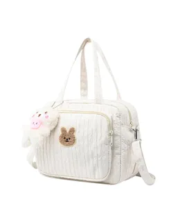 Bolsa Portapañales con Cambiador para Muñeca Bebé, Gran Capacidad Bolsa de Compras para Pañales, Bolsa de Viaje para Pañales con Cremallera Adorable para Muñeca Bebé con Asa y Manija-Blanco