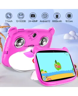 Tableta Infantil de 12GB+512G, 7.1-pulgada LED, WiFi Android 7.1 con Batería de 2200mAh, Procesador Octa-Core, Disponible en Múltiples Colores, Mejor Regalo para Niños-12G +512G rosa