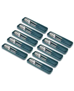 Conjunto de Cutlería de Acero Inoxidable Eco-Friendly 10x – Cuchara, Tenedor y Palillos en Estuche Conveniente para Estudiantes, Camping, Bodas y Viajes