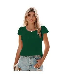 Blusa de Chiffón con Mangas de Pliegues y Volantes para Mujer