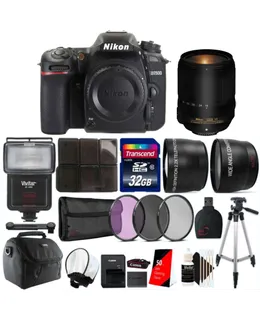 Nikon D7500 20.9MP DX-Format CMOS + 18-140mm Lente + 58mm Kit de Filtro + Lente Telefoto y Gran Angular + Convertidor 67-58mm + Tarjeta de Memoria 32GB + Cartera + Lector + Difusor + Flash + 50 Tejido para Lente + Estuche + Trípode Alto + Kit de Limpieza de 3 Piezas