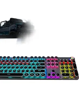 Teclado Mecánico Punk EWEADN TK100, Teclado de cable para juegos para computadoras de escritorio y portátiles, Accesorio de escritura retro de oficina externa para PUBG, Negro con interruptores azules mixtos
