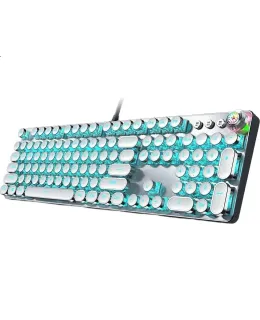 Teclado Mecánico Punk EWEADN TK100, Teclado de Juego Cableado para Ordenadores de Escritorio y Portátiles, Accesorio de Escritura Retro de Oficina Externa para PUBG, Blanco con Interruptores de Color Hielo Azul