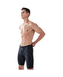 Shorts de baño masculinos Li-Ning hasta la rodilla, bañador de aguas termales, traje de baño casual para vacaciones, 169-3, negro-gris, 3XL