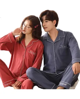 Pijamas de pareja LangSha, conjunto de ropa de salón de manga larga para mujer de algodón puro, rojo del año del zodiaco