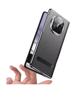 Carcasa para teléfono ZhengJian para Huawei Mate X3, Funda protectora de pantalla plegable, Funda coleccionista de cuero genuino con soporte anti-caída, Edición coleccionista con tapa protectora, Negro misterioso