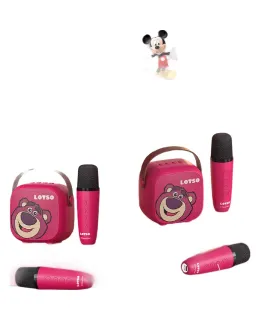 Altavoz Karaoke Inalámbrico DISNEY con Micrófono Todo en Uno con Asistente de Voz Inteligente XiaoDu, Caja de Regalo de Cumpleaños para Niños y Niñas, Oso Fresa