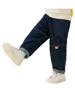 Ropa Infantil MQDMINI, Jeans para Niños, Pantalones Informales y sueltos para Niños, Azul Oso de Camping, Talla 120