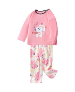 Pijamas para niñas MQDMINI, conjunto de ropa para casa primaveral para niños, ropa de aire acondicionado antibacteriano 5A, Gatito Radiante