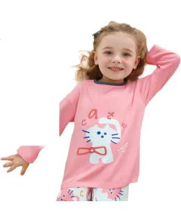 Pijamas para niñas MQDMINI, conjunto de ropa para casa primaveral para niños, ropa de aire acondicionado antibacteriana 5A, Gatito Radiante
