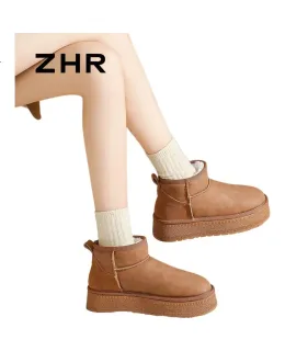 ZHR Botas de Nieve para Mujeres, Nuevo Estilo Invernal 2025, Botas Gruesas y Cálidas para Mujeres del Noreste de China, Botas Cortas Versátiles con Suela Gruesa, AB50 Color Cámel, Tamaño 36
