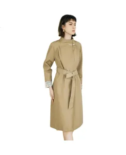 Abrigo Trench de Estilo Chino Stand-Collar para Mujer YANYEE Nuevo, Chaqueta de Viaje de Moda Otoño 2025, Ropa Exterior Simple y Elegante, Púrpura, 2XL