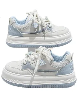 Zapatos Oficiales Warrior para Mujer con Suela Gruesa Pequeños Blancos Mujeres 2025 Zapatos Nuevos de Otoño Color Azul Arroz Tamaño 36