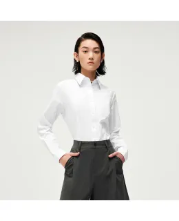 Camisa de Manga Larga HLAHLA Primavera Ajustada Fin Ligera Elástica de Color Sólido con Cuello Volante Formal para Mujeres