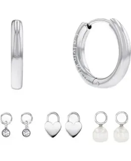 Aretes Calvin Klein CK Huggie para Mujeres, Color Acero & Blanco, 35700001, Regalo para el Día de la Diosa