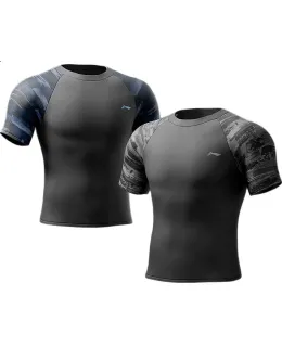 Bañador para Hombre Li-Ning, Top de Manga Corta Transpirable y Rápido Secado, Bañador Grande y Ajustado, 8022 Negro Azul XXXL