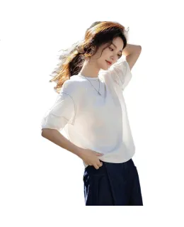 Dme [180G Suoluna] Manga Larga De Moda De Verano Camisa Base Decorativa De Color Block Para Mujer