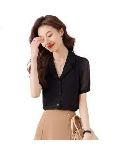 Blusa de Chiffón de Manga Corta de Verano para Mujer Jeanswest