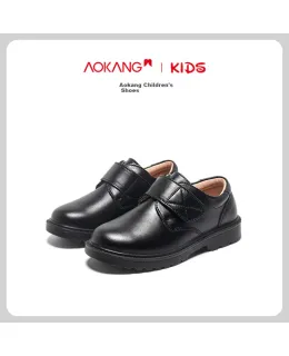 Zapatos Infantiles Aokang, Zapatos de Cuero para Niños Estilo Nuevo 2026, Zapatos de Cuero Genuino de Suela Blanda para Niños, Nuevos Zapatos Negros de Estilo Británico para Niños