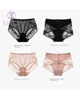 TANGA de Media Altura Sexy de Encaje para Mujeres TINGE, Tangas Triángulo de Control de Barriga para Damas