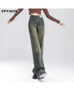 Jeans de pernera ancha vintage Yipintiancheng 2025 Otoño para mujer