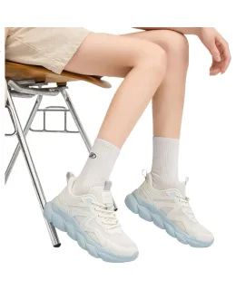 Zapatos de mujer Huili, Zapatillas de deporte de malla con suela gruesa y altura para papá, Zapatillas de suela suave blanca WXY4741, Beige Azul, talla 37