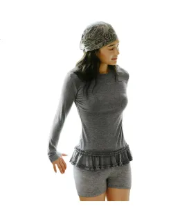 Camiseta de Manga Larga Semir para Mujeres, Top Invierno Elegante de Color Sólido con Franja, Blusa de Borde Simple con Franja 109725101008