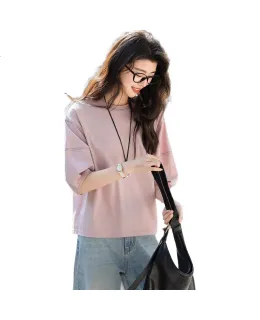 Dme [180G Suoluna] Manga Larga De Moda De Verano Camisa Base Decorativa De Color Block Manga Linterna Mujer