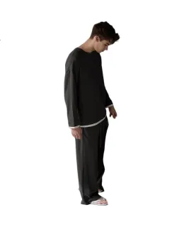 Caramella Ropa de Dormir Masculina de Primavera y Otoño de Algodón Puro Waffle con Manga Larga
