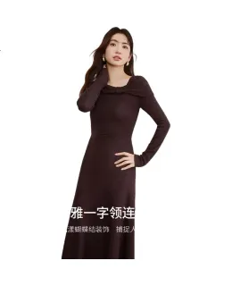Vestido de Invierno de Manga Larga de Inserciones de Arco para Mujer