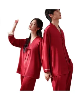 Caramella Conjunto de Pijamas de Novia de Estilo Chino para Mujeres Primavera Otoño Rojo para Hombre Pareja