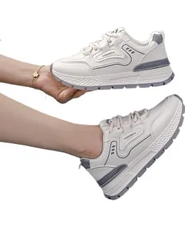 Zapatos de mujer TonLion Primavera Verano Zapatillas deportivas de suela gruesa Zapatillas de altura para mujer Zapatillas casuales blancas gris claro
