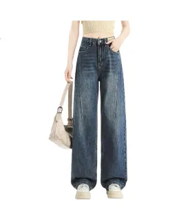Jeans de Pierna Ancha Vintage Versátiles Yipintiancheng para Mujeres 2025 Otoño Pantalones Ajustados de Cintura Alta