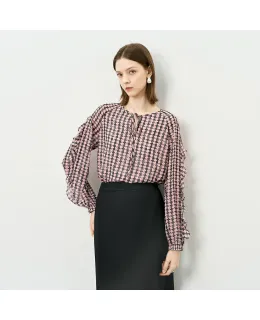 Camisa de cuadros rosa YANYEE Mujeres 2025 Otoño Diseño