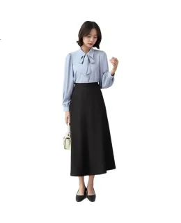 Blusa y Vestido Azul Bodexiaojie para Mujeres, Atuendo Profesional Elegante para Enseñanza y Trabajo, Vestimenta Formal, Estilo de Viaje, Camisa de Color Sólido