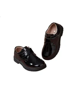 Zapatos de cuero para niños Fulomi Primavera Otoño Suela suave Zapato de escuela de estudiantes Zapato casual para niños Negro sombra Tamaño 33