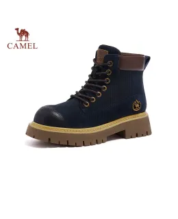 Botas de trabajo para mujer CAMEL [Shanyue] Tendencia de suela gruesa Botas Martin L25W076018 azul oscuro (gamuza) Tamaño 37