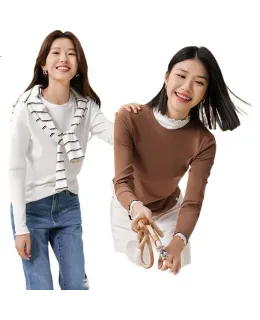 Camiseta PurCotton New [Algodón peinado de alta calidad, suave, antiestático, cómodo para la piel] Camiseta de mujer de ajuste slim con hombro tejido