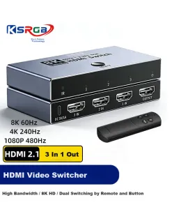 Kesi Future HDMI Switcher 2.1 Versión 8K HD Video Switcher para Pantalla PC TV 8K 60Hz Memoria de Apagado 3-en-1 Salida
